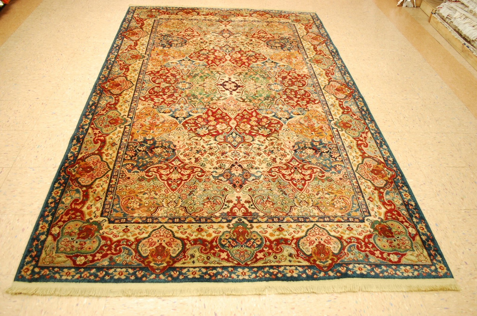MINT AUTHENTIC AMERICAN KARASTAN MULTICOLORED RUG 5'9"X9' KIRMAN PANEL #900/903 gallery