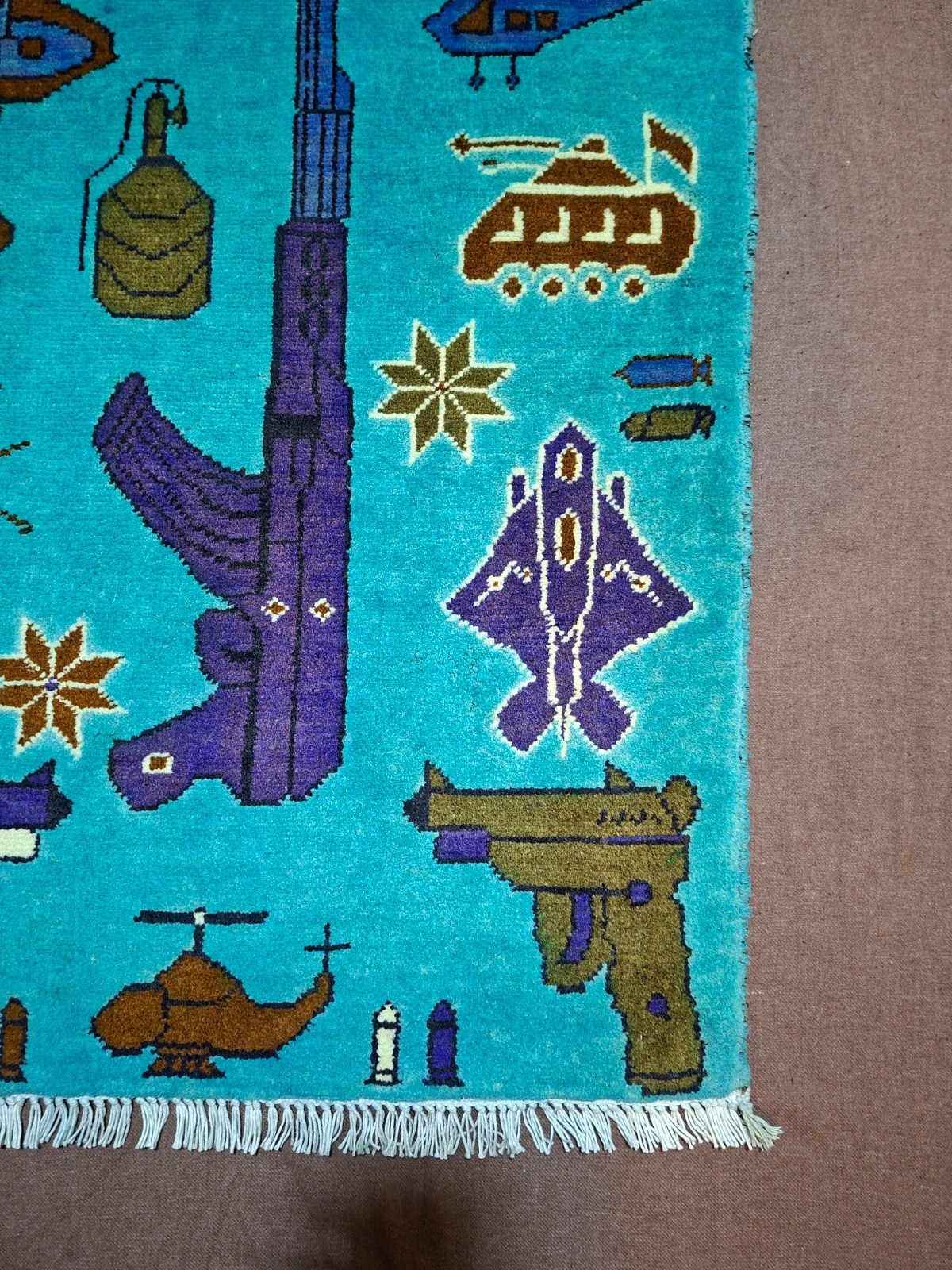 M24 Vintage Afghan War Rug 9/11 Handmade Wool Pictorial Tribal Rug 89x63 Cm gallery
