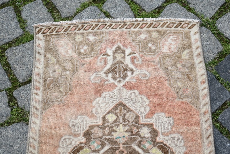 Vintage Turkish Rug 18'' x 37'' Anatolian Kilim Hand-Knotted Small Doormat Rug gallery