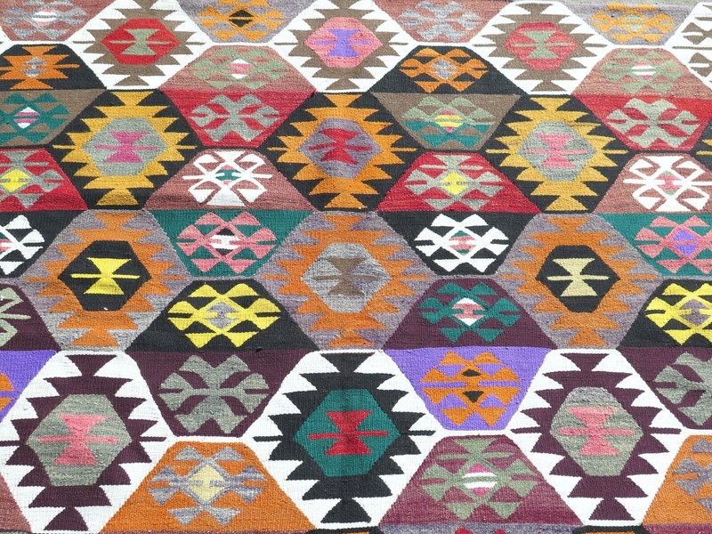 AreaRug, Vintage Turkish Denizli Kilim, Large Rug, Kelim Teppich Carpet 69"x122" gallery
