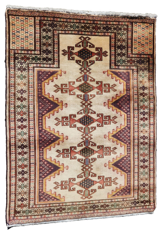 4' x 3' ANTIQUE HAND WOVEN CAUCASIAN TURKMEN VINTAGE WOOL MUTED VG DYE gallery