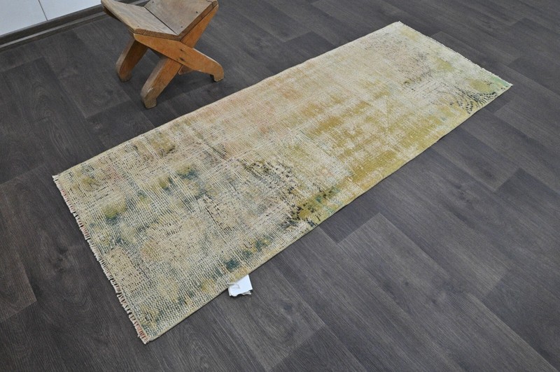 Vintage Turkish Runner Rug 2x5ft Wool Anatolian Handmade Hallway Oushak BEIGE gallery