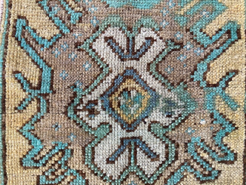 Small Yellow rug, Turkish rug, Vintage Rug, Handmade rug, Doormat, 1.2 x 3.1 ft gallery
