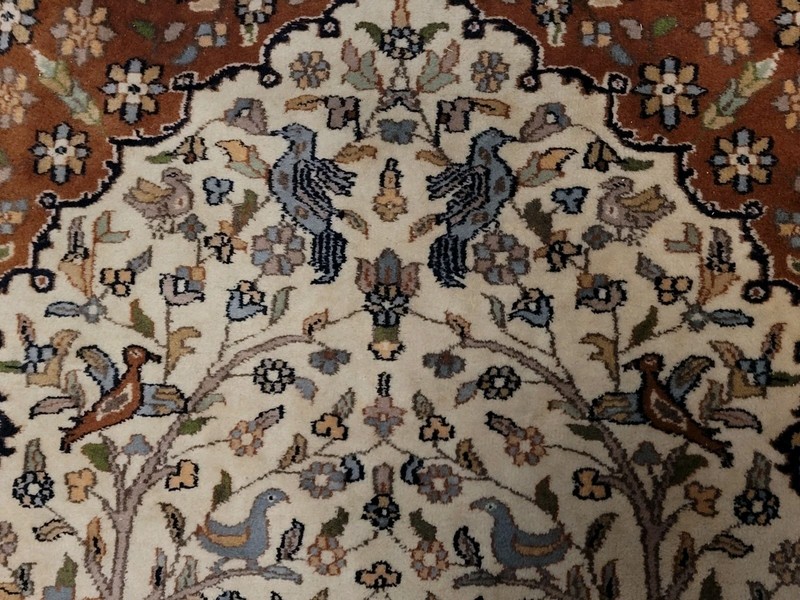 Vintage Hand Knotted Wool Oriental Tree of Life Rug 4' x 6'2" Pre Owned gallery