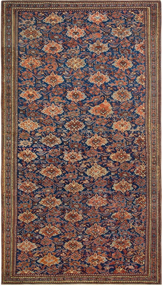 8'x14' Blue Tribal Design Mid 19th Century Antique Turkish Oushak Rug