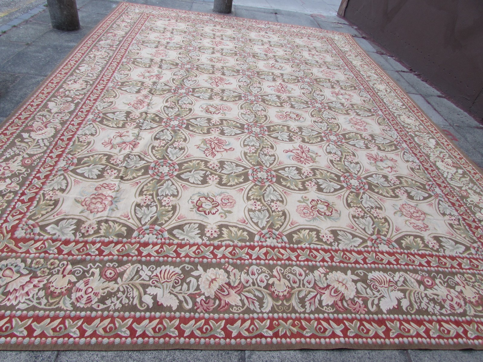 Old Hand Made French Design 14 x 10 Wool Brown Large Original Aubusson 437X310cm gallery