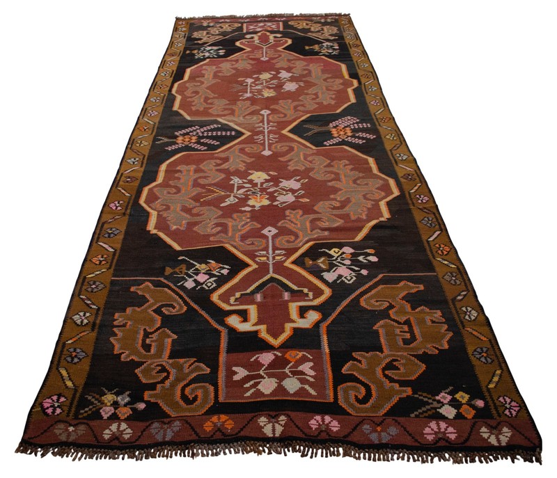 Vintage Turkish Rug Kilim 5x13 Handmade Organic Wool Flatweave Large runner rug gallery