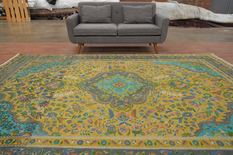 Vintage Floral Traditional Gold Wool Area Rug 8x11 Living Room Handmade Carpet gallery