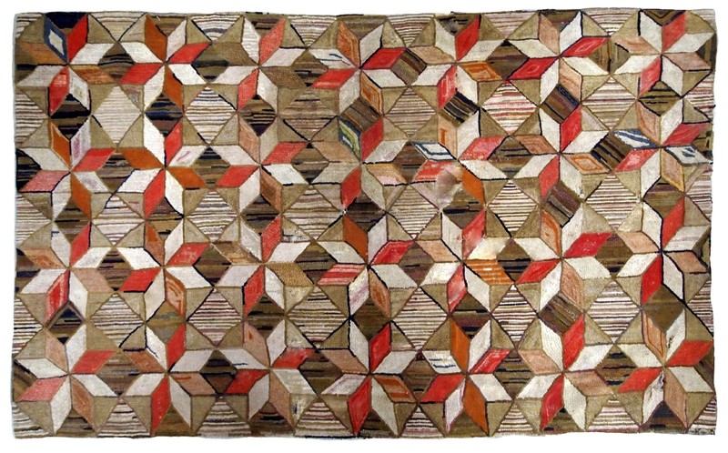 Handmade antique American Hooked geometric rug 4.8' x 7.7' (146cm x 234cm) 1900s gallery