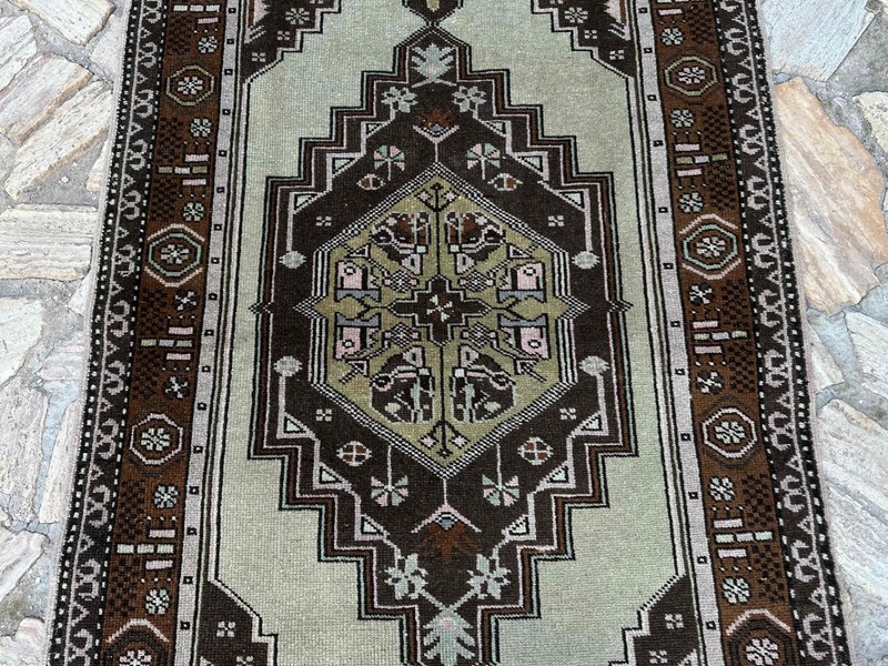 Hand-Knotted Turkish Rug 3x7 Brown Wool Traditional Carpet Muted Medium Size Rug gallery