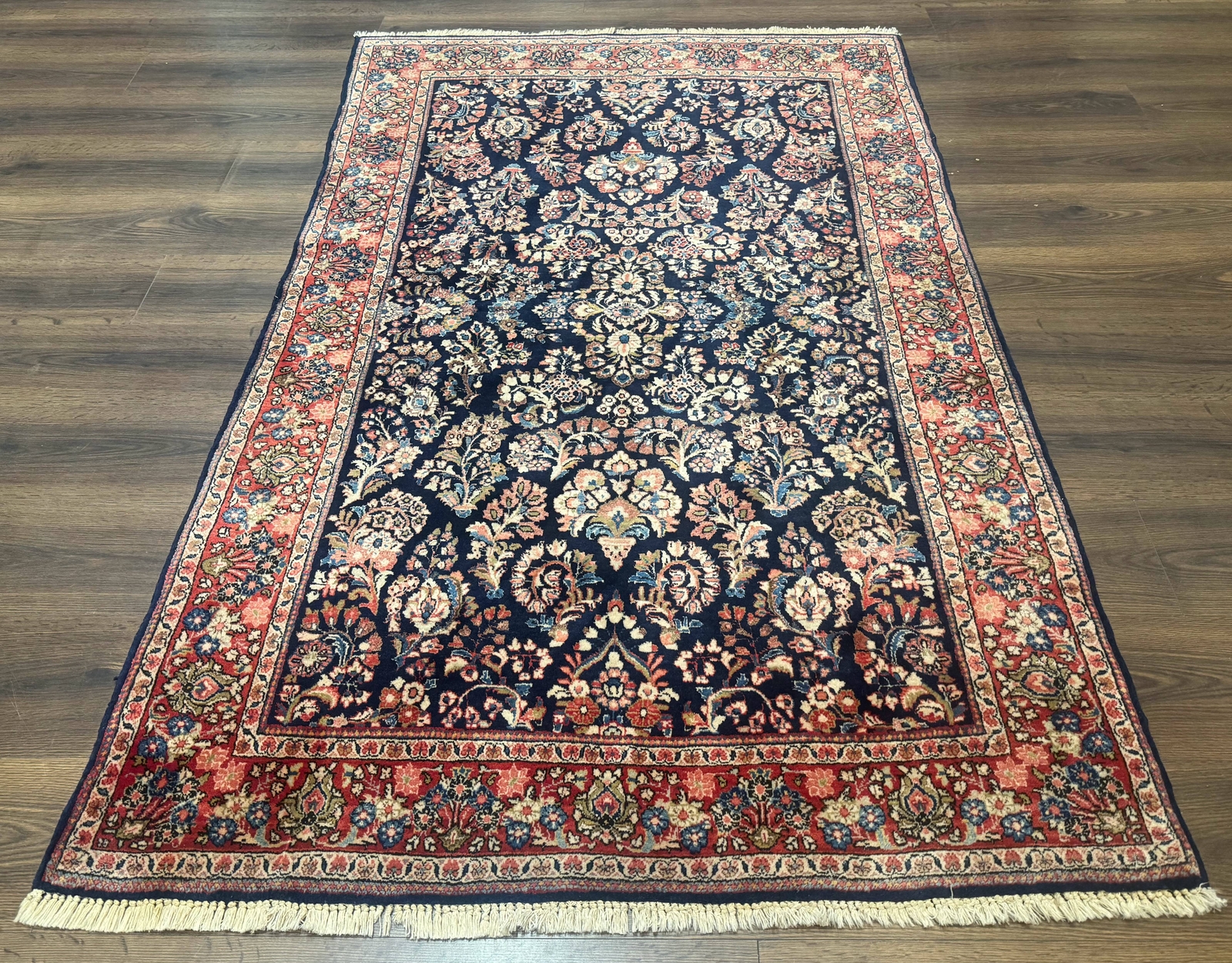 Navy Blue Per'sian Sarouk Mohajeran Rug 4x6 Antique Wool Floral Carpet gallery