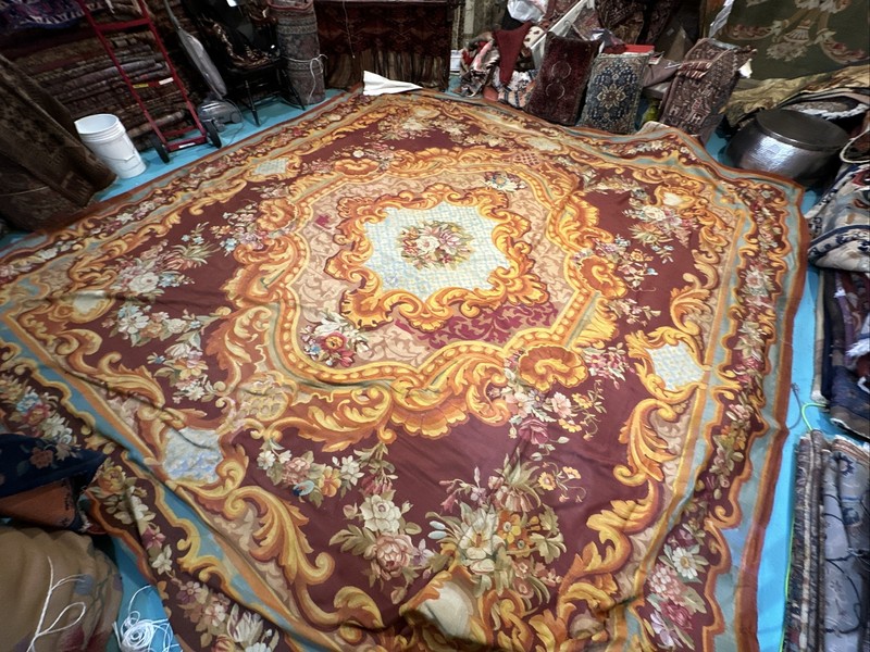 Auth: Mid 19th C French Aubusson Floor Tapestry Museum Age ART 14 x 17 gallery
