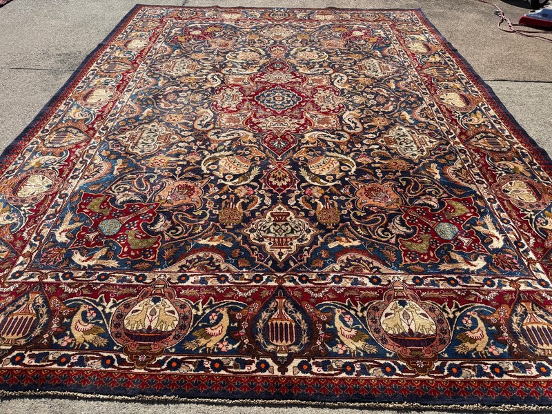 BLUE ANTIQUE RUG 9x12 HANDMADE vintage oriental signed real fine handwoven 10x13 gallery