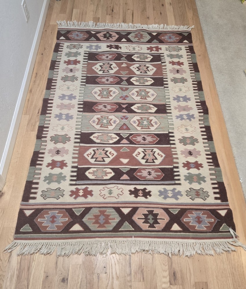 VINTAGE TURKISH KILIM TAPESTRY RUG TEXTILE 68x43" Geometric