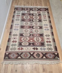 VINTAGE TURKISH KILIM TAPESTRY RUG TEXTILE 68×43″ Geometric