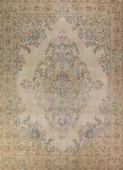 Vintage Muted Floral Wool Tebriz Area Rug 10×13 Hand-knotted Room Size Carpet