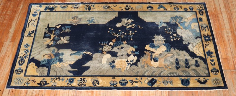 Antique Chinese Peking Pictorial Lanscape & Birds Rug Size 7'x3'9'' gallery