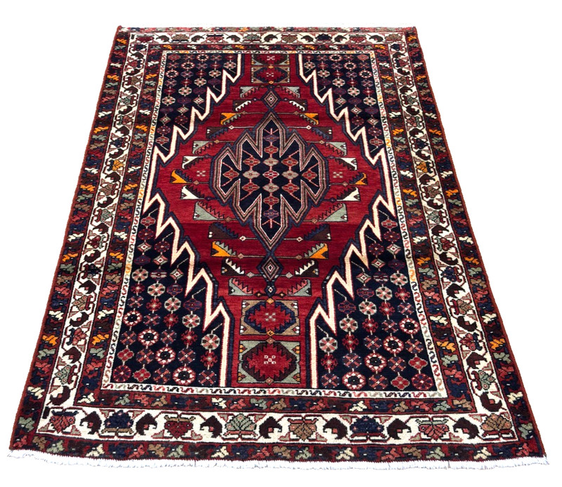 Vintage Mazlaghan Tribal Area Rug Hand Knotted Wool Oriental 5x6 Red Geometric gallery