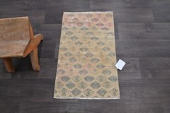 Oushak Turkish Doormat Rug 2×2 BEIGE Anatolian Handmade Vintage Small Kilim Rug