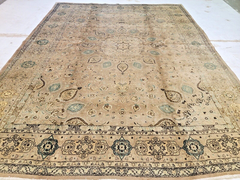 Antique Oriental Hand-Knotted Wool Area Rug Light Brown/Green 9'10"x12'7" gallery