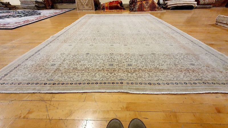 Antique 1930-1940s Distressed Wool Pile Natural Color Oushak Area Rug 8x11ft gallery
