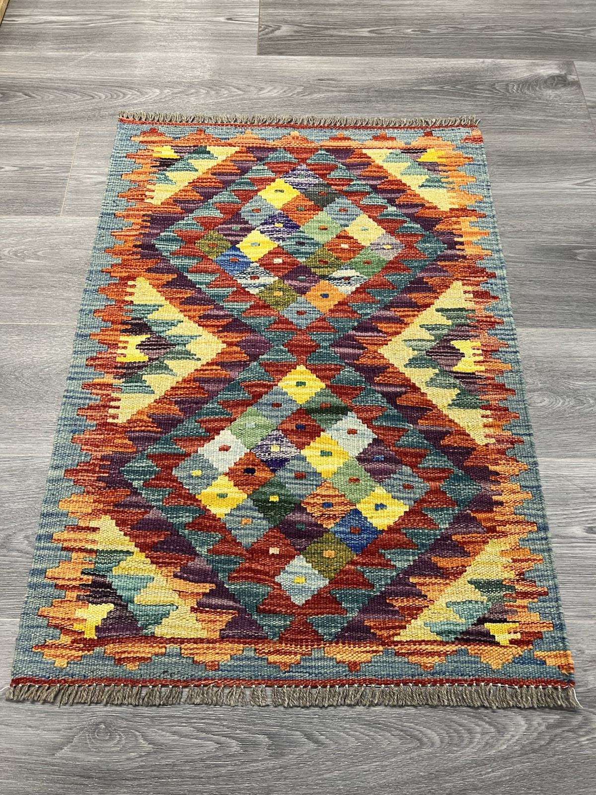 Vintage Kilim Traditional Hand Made Oriental Wool Kilim 3ftx1ft11inc 88cmx63cm gallery