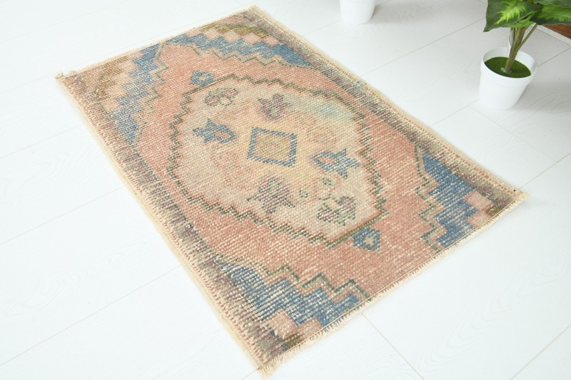 Turkish Door Mat Small Rug 2x3 Hand-Knotted Vintage Oushak Mini Rug Carpet,934 gallery