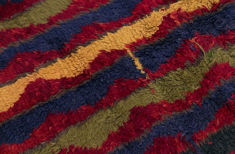 Handwoven Turkish Tulu Rug • 4x7 ft Vintage Konya Wool Flokati gallery