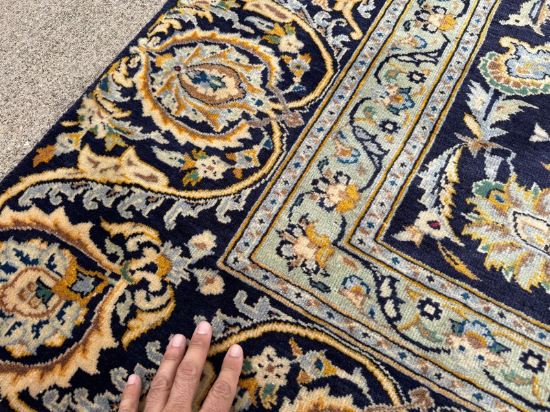 BLUE ORIENTAL RUG 9x11 HAND-KNOTTED ANTIQUE vintage handmade navy blue gold 9x12 gallery
