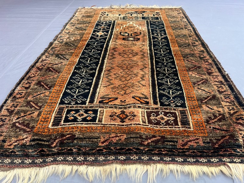2'6x4 ft Tribal Prayer Mihrab Geometric Handknotted Wool Vintage Rug gallery