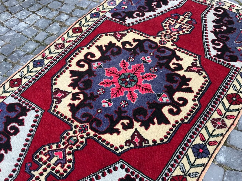 Bohemian Area Rug Handmade Wool Rug Turkish Vintage Traditional Rug Home Decor gallery