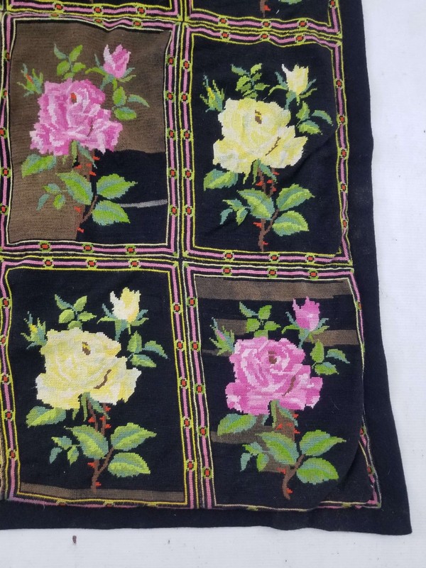 Vintage French Needle Point Handmade Floral Multicolor Wool Rug Carpet 198x104cm gallery