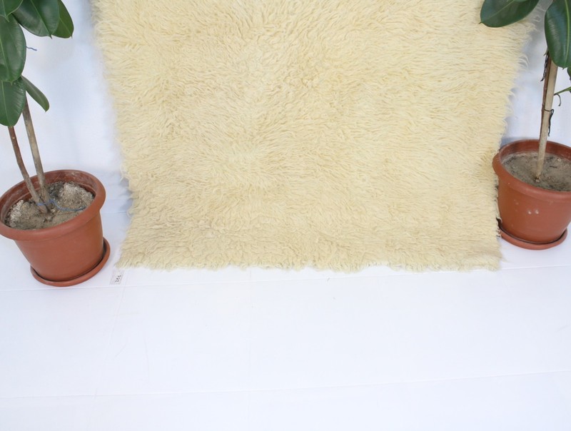 Sheepskin Vintage Hand Knotted Area Rug Beige Cream Beni Ourain Style Shag 5x6 gallery