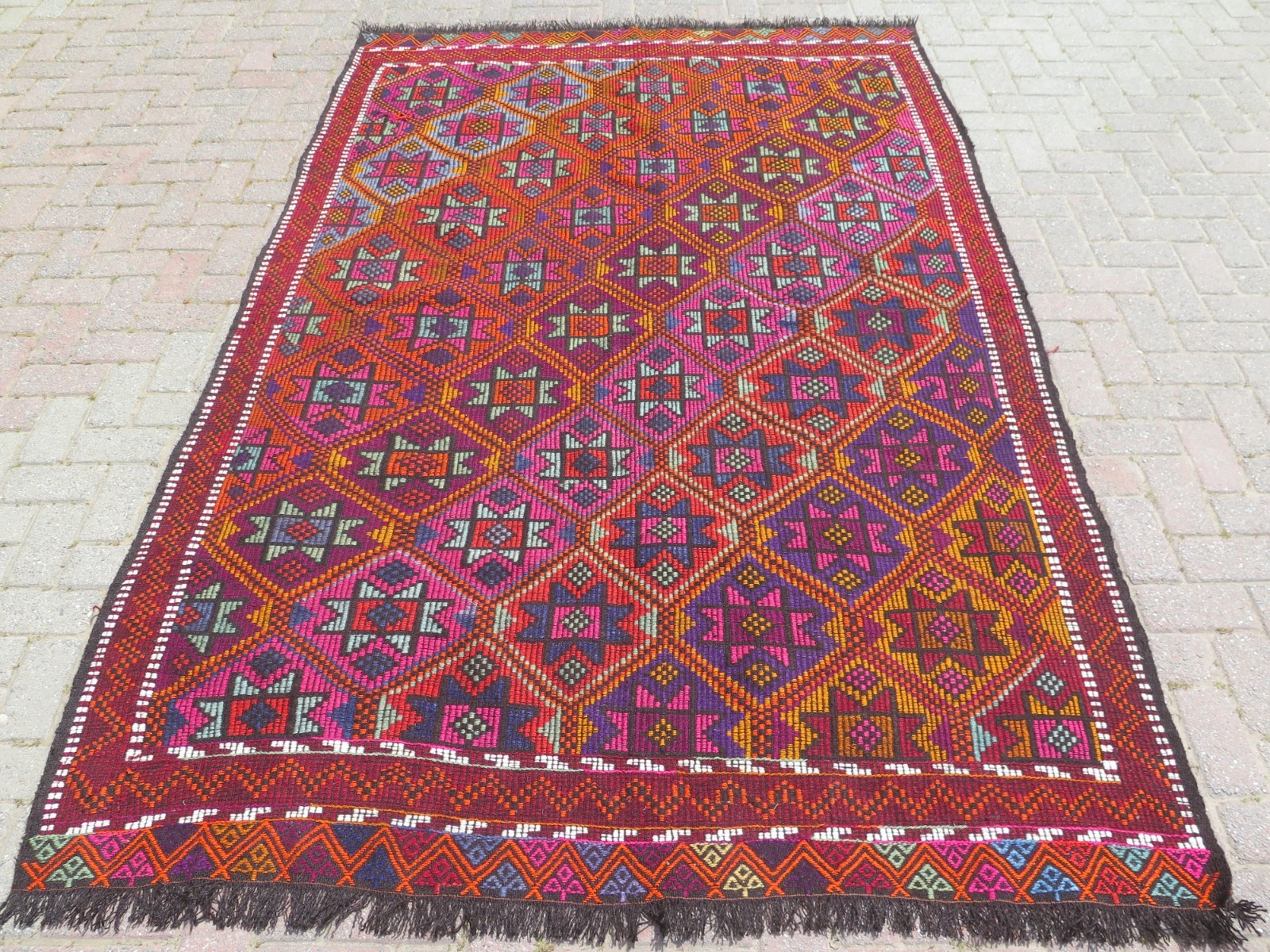Turkish Kilim Boho Rugs, Handmade Floor Carpet, Multicolor Large Kelim 71"X104" gallery