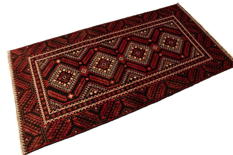 Handmade Oriental Rug Red Tribal Geometric Style Kitchen Decor Carpet 3'3X6'5 ft gallery
