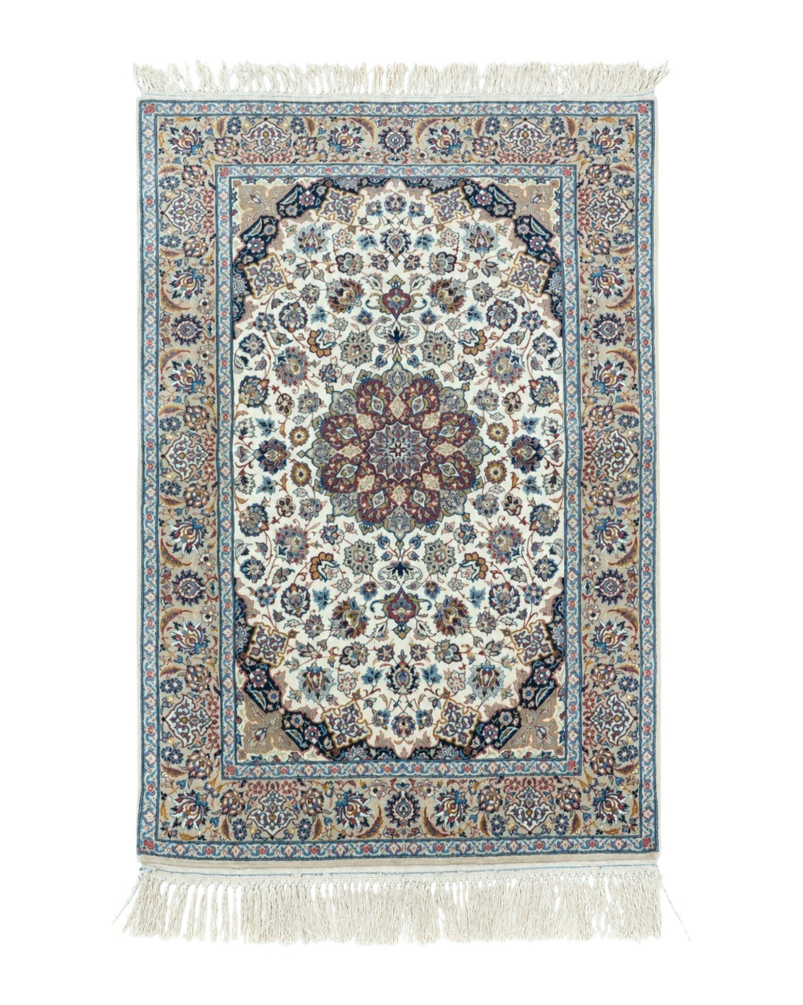 Per'sian Rug 3x6, Fine 650 KPSI, Hand Knotted, Ivory, Kork Wool on Silk gallery