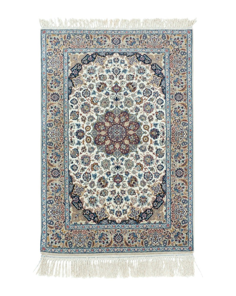 Per'sian Rug 3x6, Fine 650 KPSI, Hand Knotted, Ivory, Kork Wool on Silk