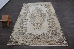 Oushak Turkish Vintage Rug 5×8 Kilim Rug Anatolian Handmade Boho Decor BEIGE