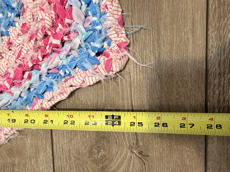 Vtg Handmade Heart Braided Rag Rug Pink Blue Valentine Primitive 26” Folk Art gallery