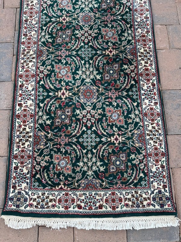 Top Quality Plush New Hunter Green Runner Handmade in India,Floral Design,3'x17' gallery