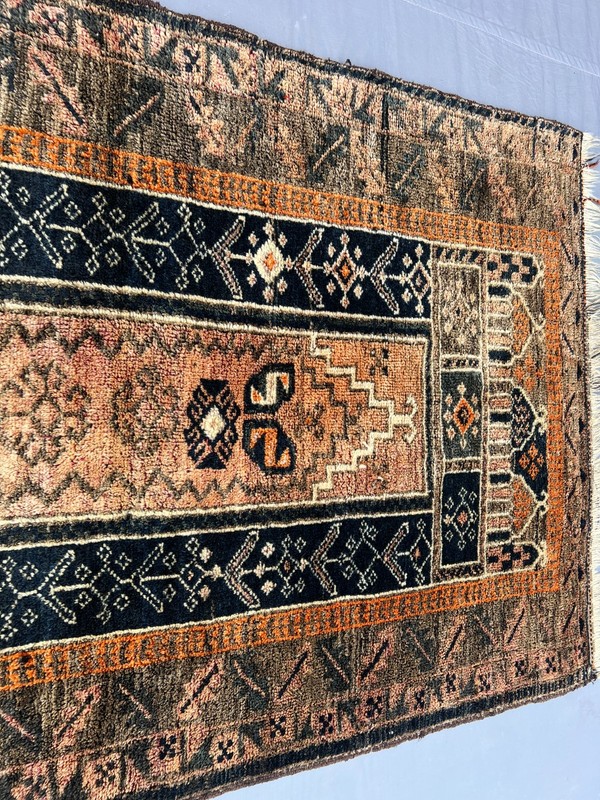 2'6x4 ft Tribal Prayer Mihrab Geometric Handknotted Wool Vintage Rug gallery