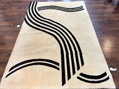 Modern Rug 6×9, Cream and Black, Abstract Pattern