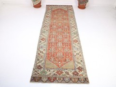 3×10 Ft Turkish Hallway Runner Rug Soft Red Beige Oriental Runner, 3.2×10.3 ft