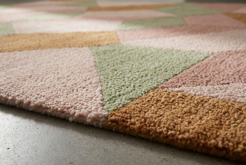 Hand Tufted Wool Area Rug Geometric Pattern Mid Century Theme Carpet gallery