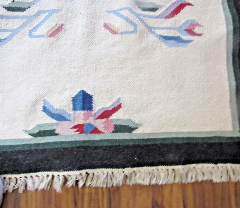 Vintage Handwoven Wool Rug Carpet Turkish Kilim? Floral Design 36 x 89 In gallery