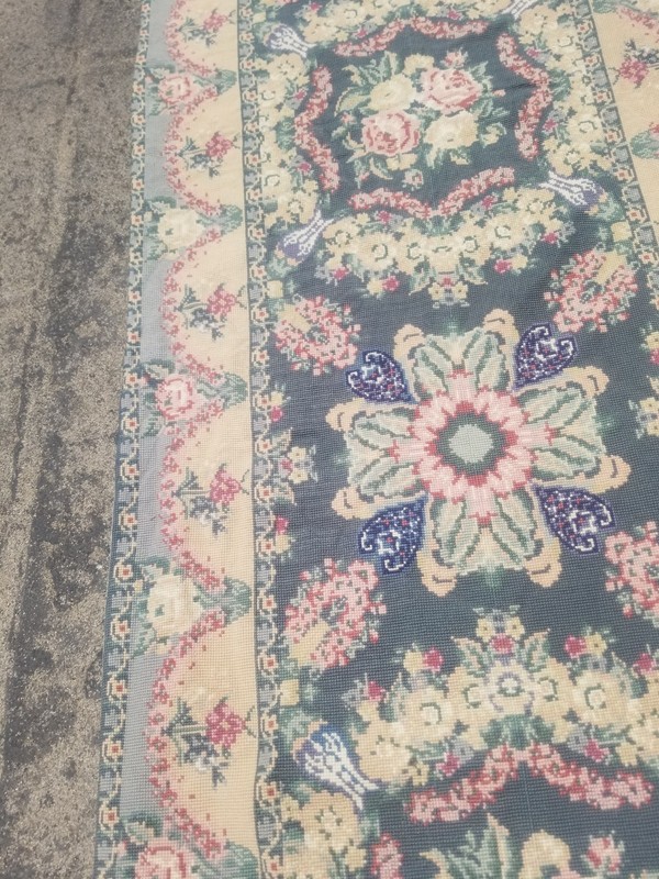 Vintage French Floral Needlepoint Handmade Multicolor Rug Wool Carpet 237x72 cm gallery