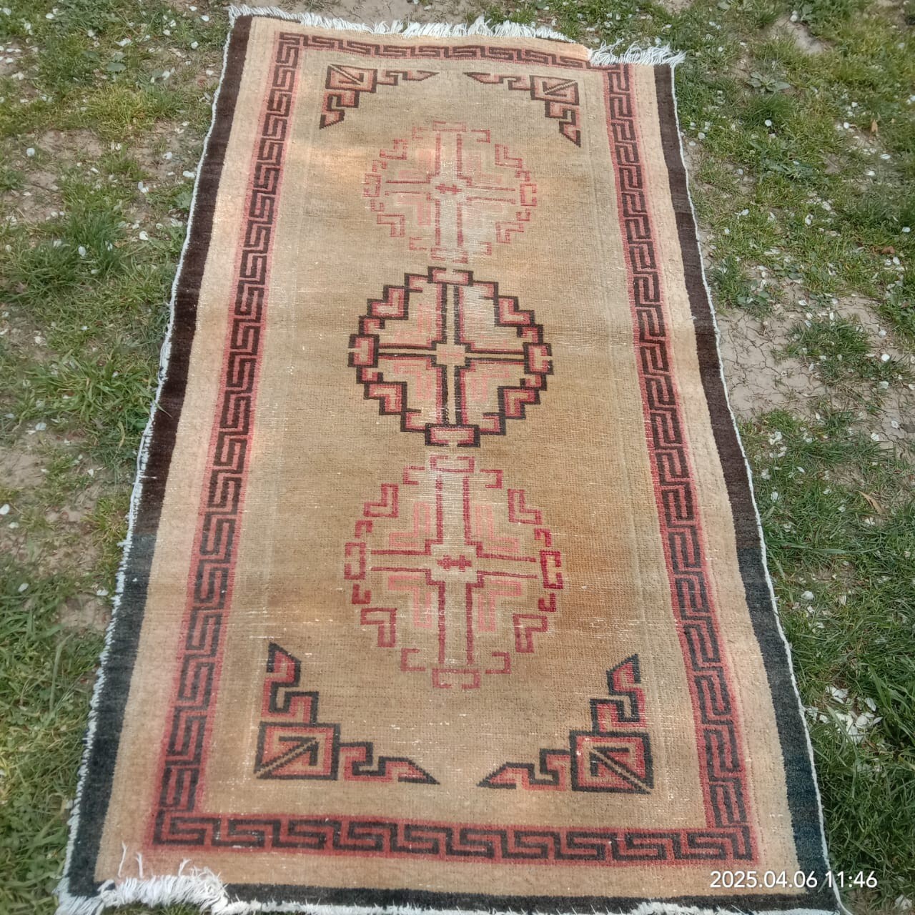 Tibetan TIBet nepal Camel Color woolen wool monks rug vintage 3x5 ft gallery