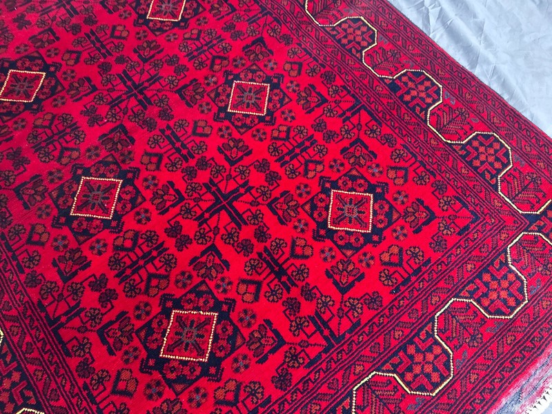 Hand Knotted Afghan Turkmen Rug Khal Mohammadi Red Geometric Room Rug 4'1 x 6'1 gallery
