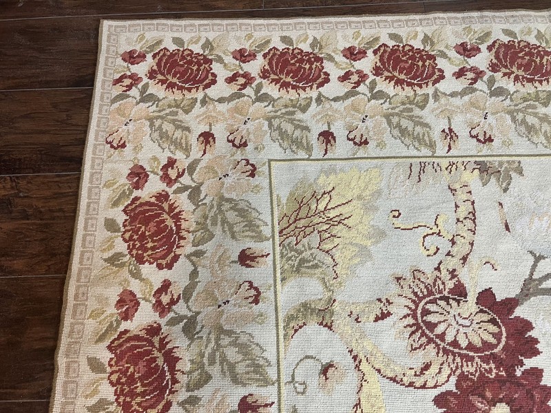Needlepoint Rug 14 x 20 Wool Handmade Extra Large Vintage Floral Carpet gallery
