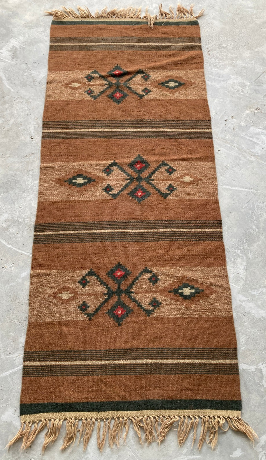 Vintage Handmade Turkish Anatolian Geometric Wool Kilim Runner Rug 128x52 cm gallery